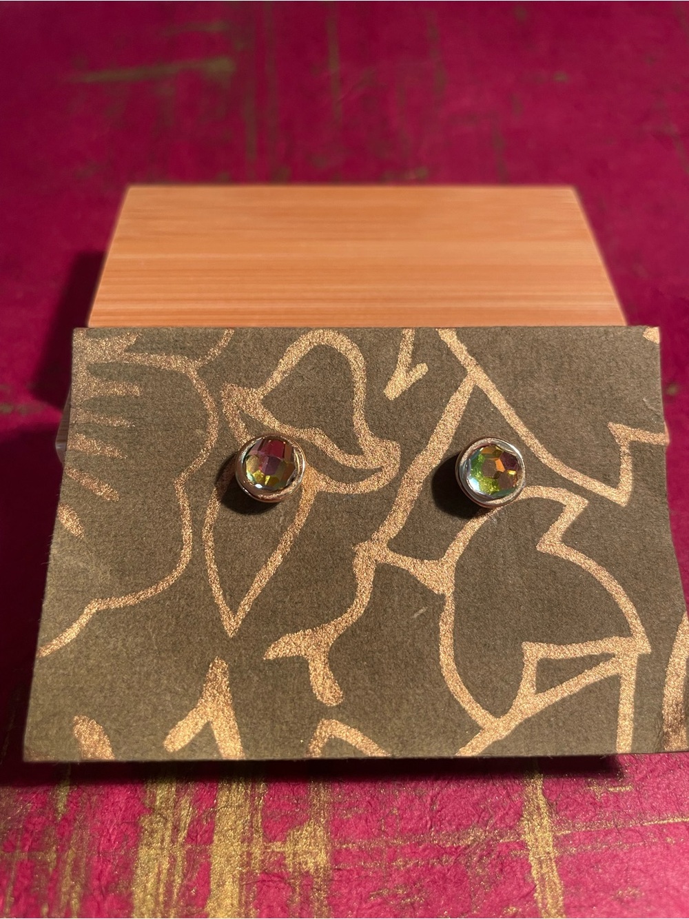 Iridescent Crystal Stud Earrings - Gold Setting